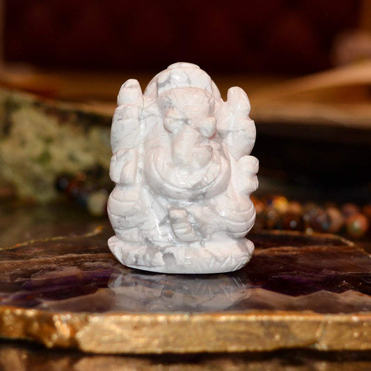 Natural howlite stone Ganesha Idol 2.5 Inch