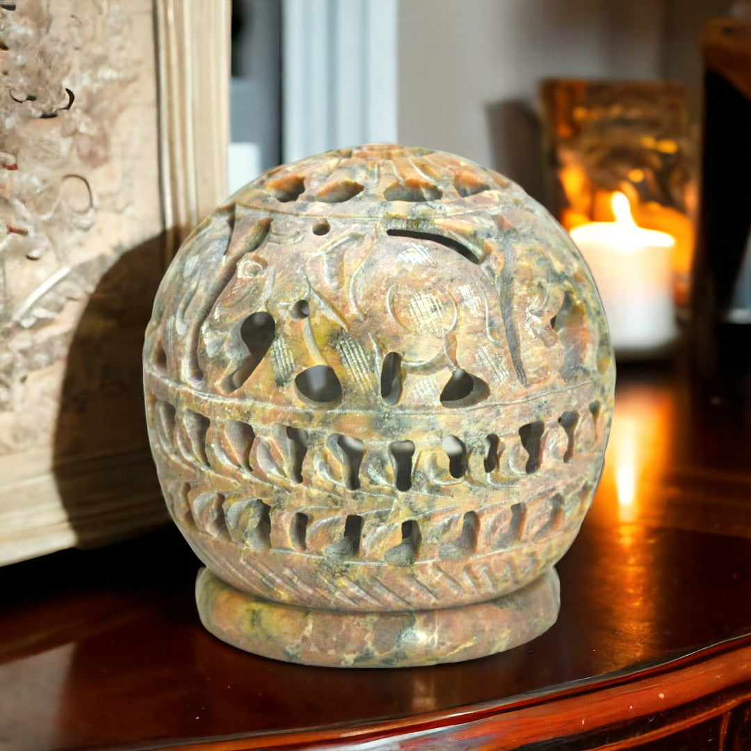 Hand-Carved Stone Dhoop and Candle Holder with Jali Work
