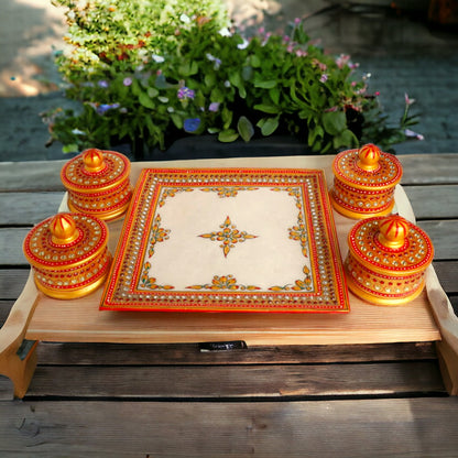 Handmade Meenakari marble serving tray