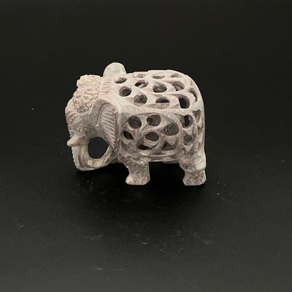 Soapstone Elephant Statue with Exquisite under cut Jali Carving