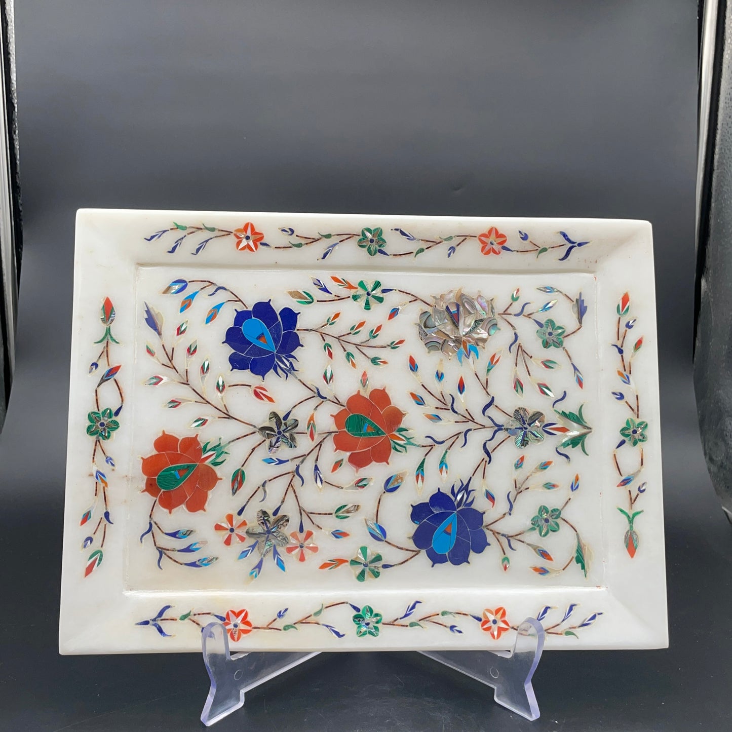 Marble Plate with Intricate Inlay Artwork