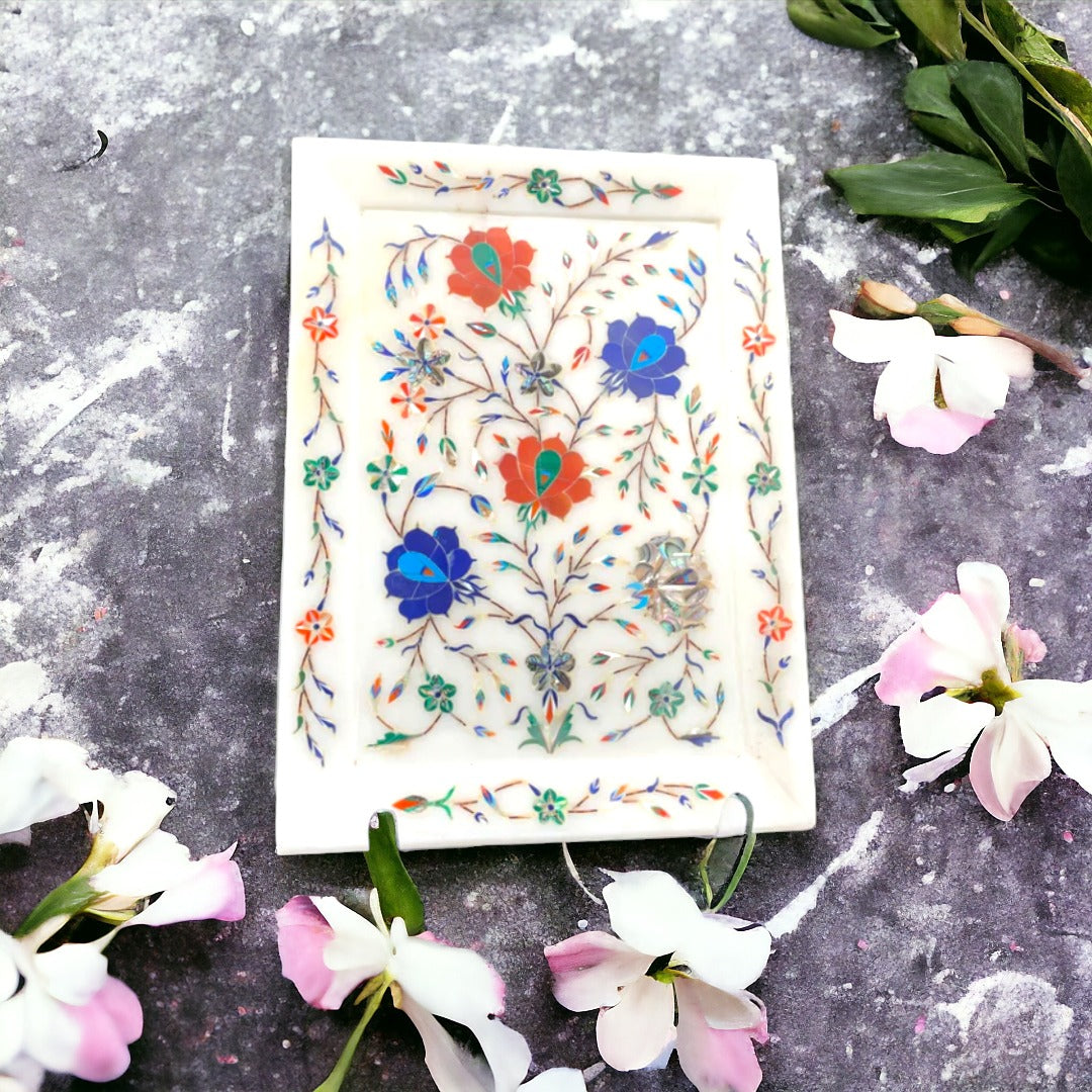 Marble Plate with Intricate Inlay Artwork