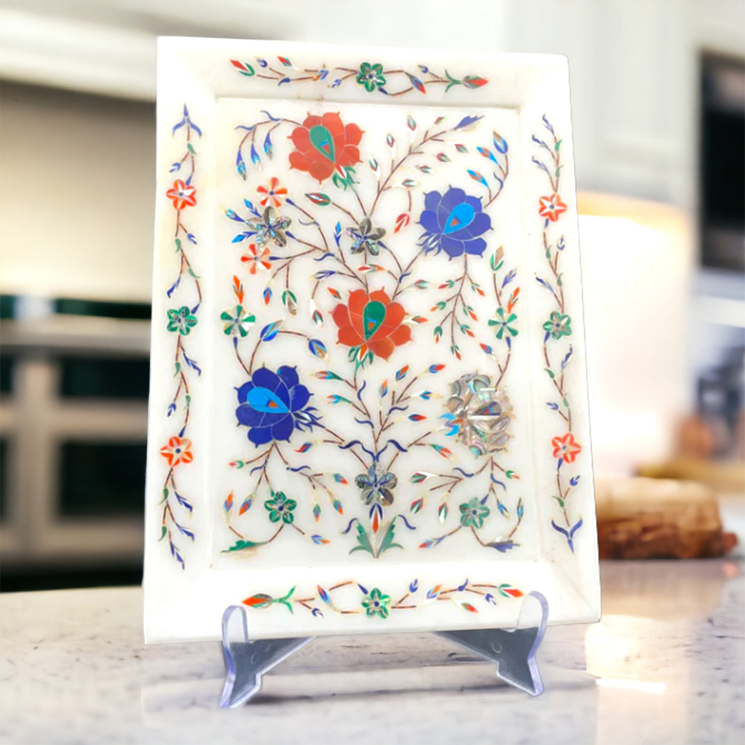 Marble Plate with Intricate Inlay Artwork