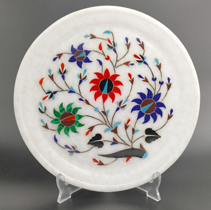 Marble Plate with Intricate Inlay Artwork