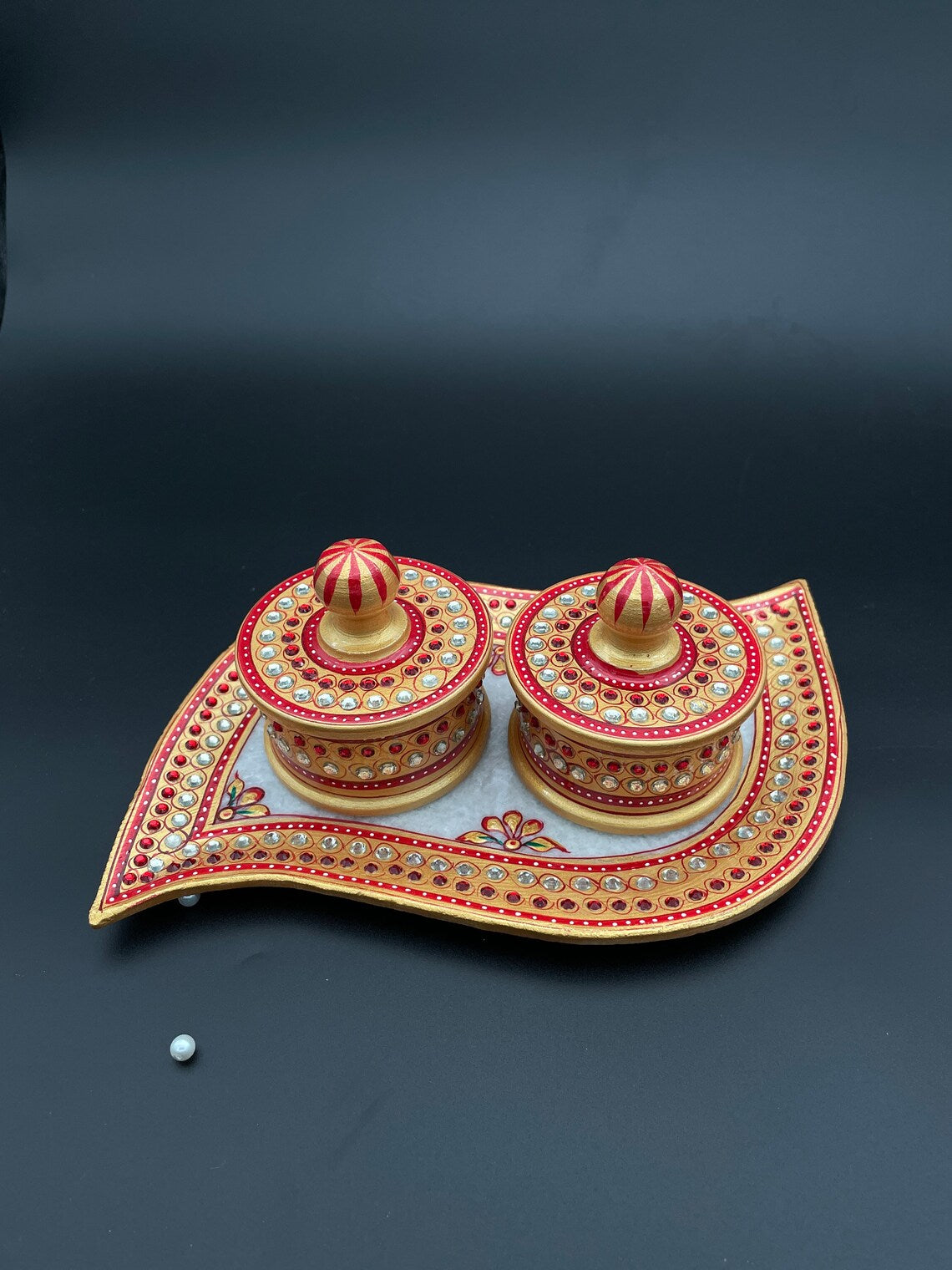 Handmade Meenakari marble serving tray