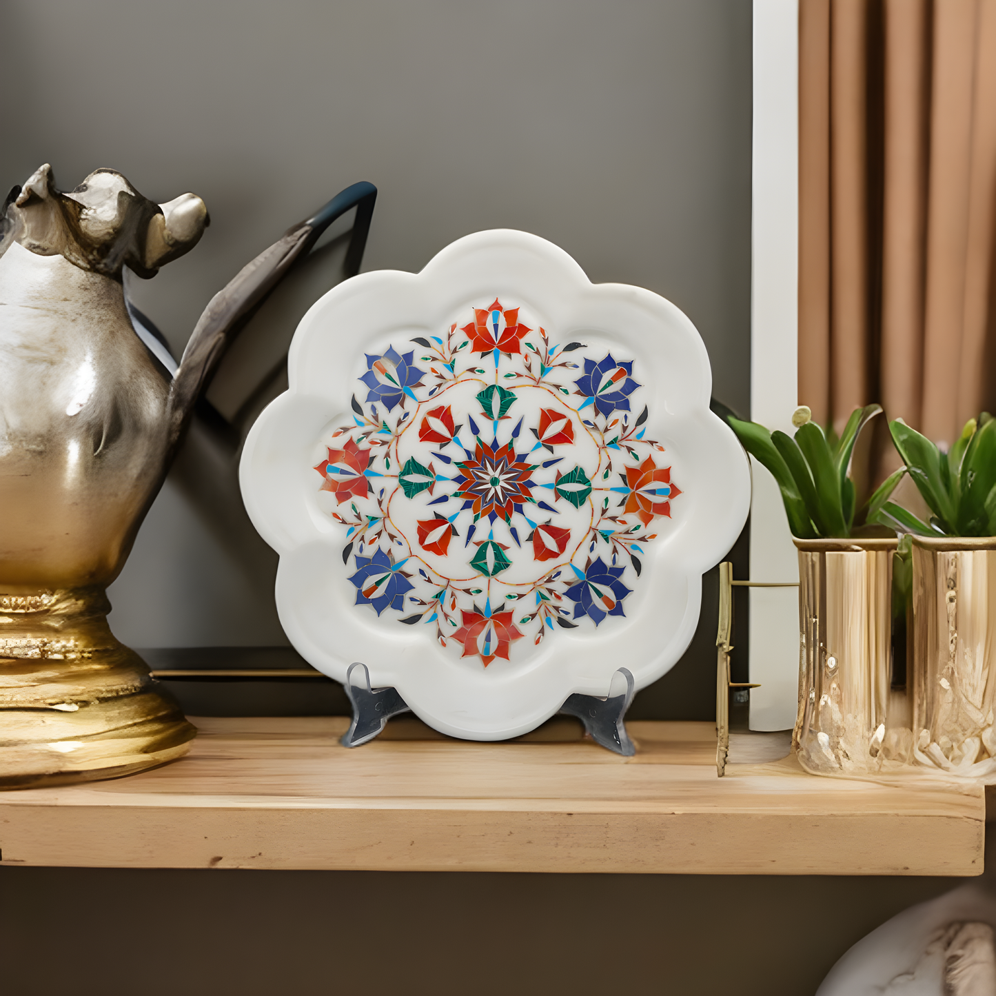 Marble Plate with Intricate Inlay Artwork