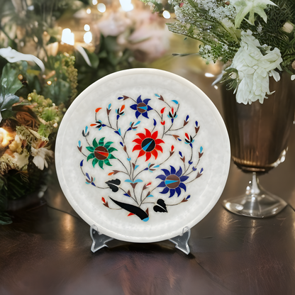 Marble Plate with Intricate Inlay Artwork