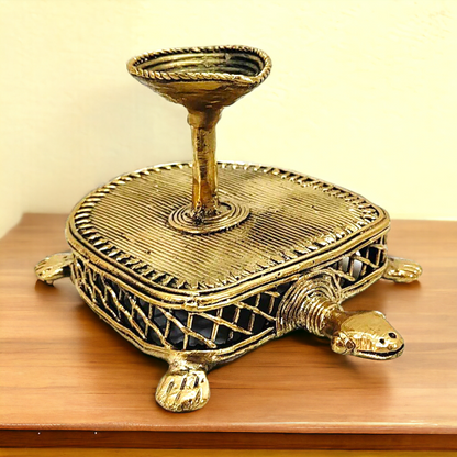 Dhokra Brass Jali Tortoise Candle Stand