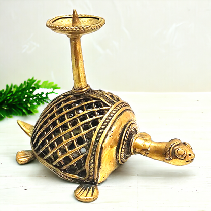 Dhokra Brass Jali Tortoise Candle Holder