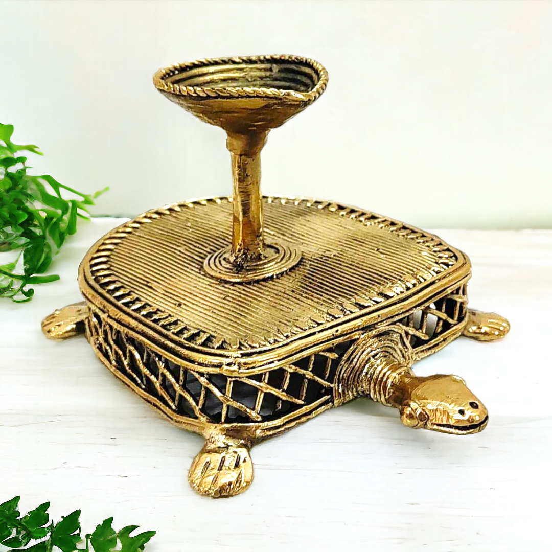 Dhokra Brass Jali Tortoise Candle Stand