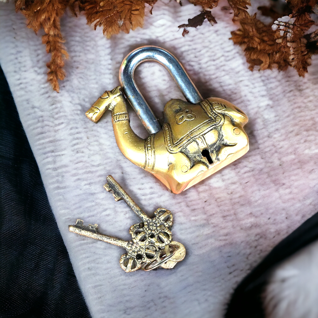 Brass Camel Padlock with two funtional keys