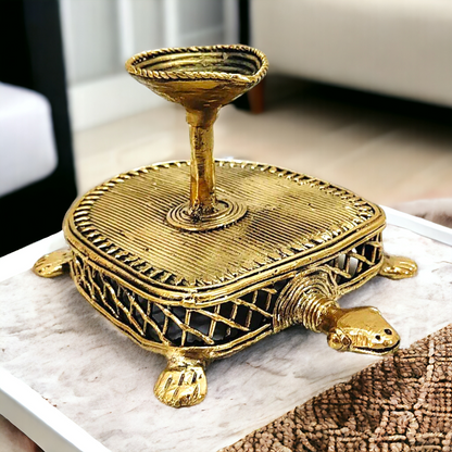 Dhokra Brass Jali Tortoise Candle Stand