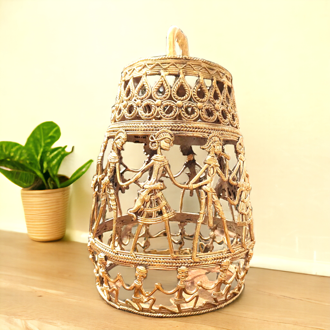 Cylindrical Shape Dhokra Brass Lamp