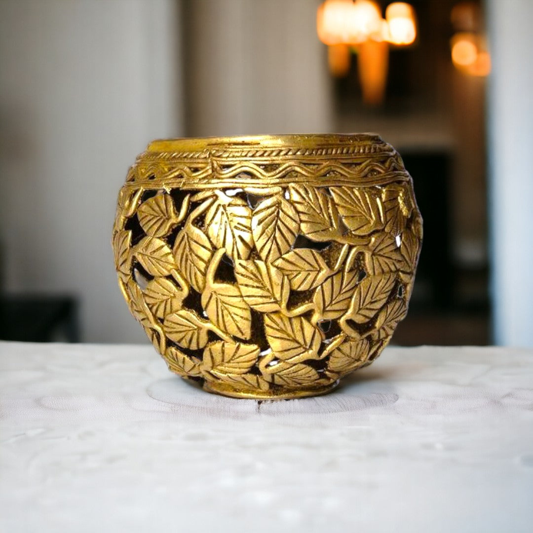 Brass Pen Stand - Leaves Design