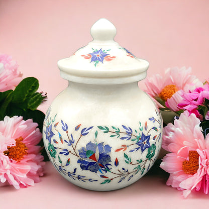 Handmade Inlay Art Crock , White Marble Flower Vase/Pot