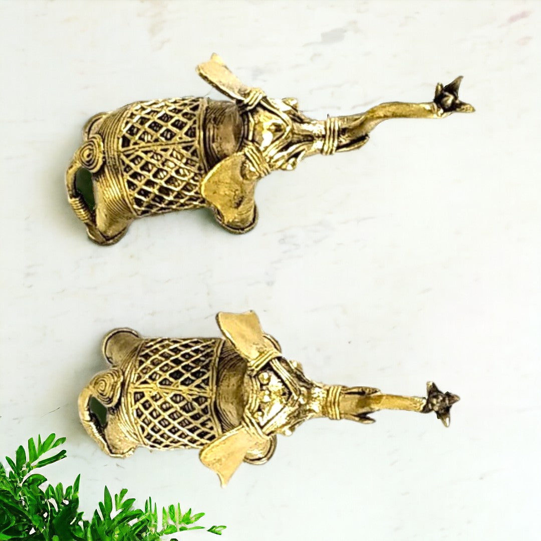 Brass Elephant Duo with Raised Trunk