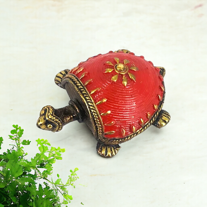 Tribal Handicraft Bell Metal Turtle (Red)