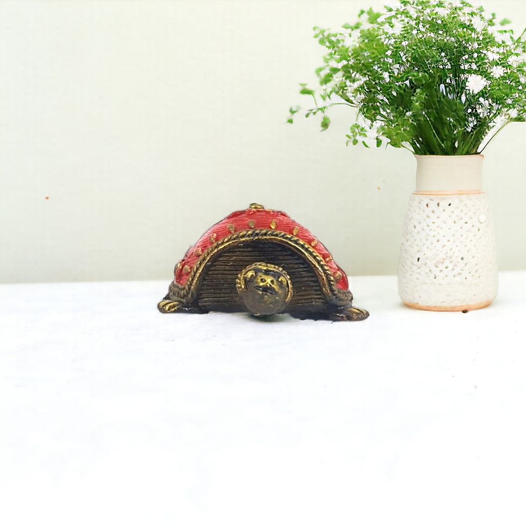 Tribal Handicraft Bell Metal Turtle (Red)