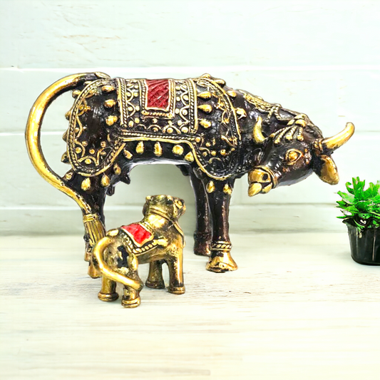 Brass Cow With Calf Statue