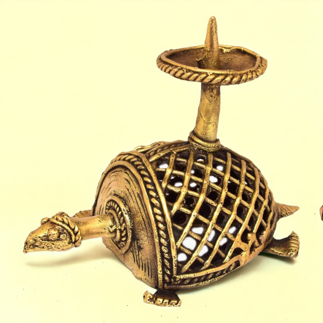 Dhokra Brass Jali Tortoise Candle Holder