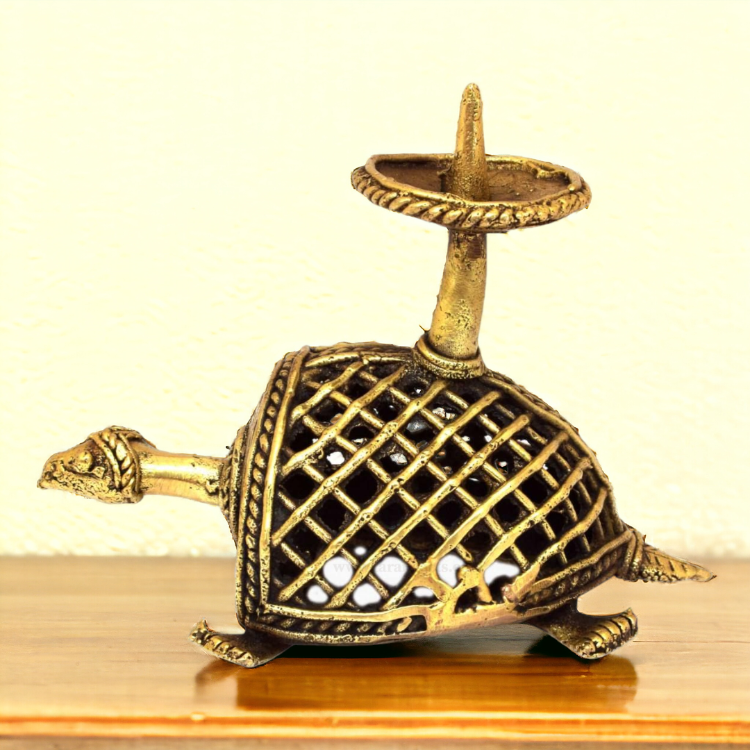 Dhokra Brass Jali Tortoise Candle Holder