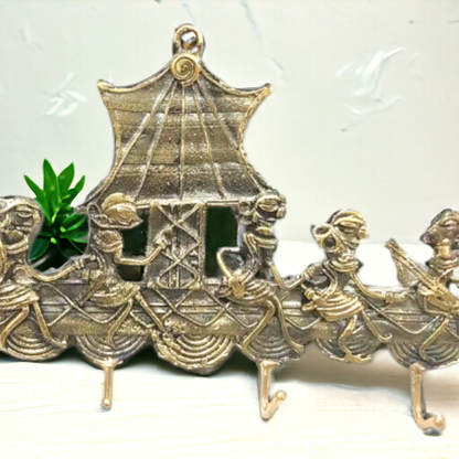 Dhokra Art Brass Wall Key Hanger - Large peacock boat