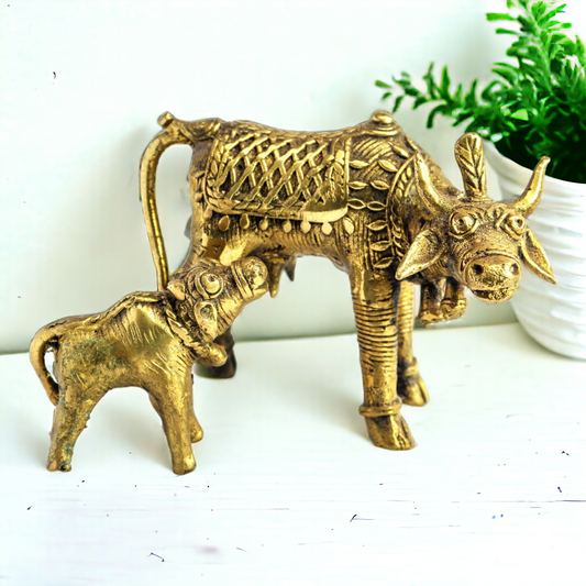 Brass Cow With Calf Statue