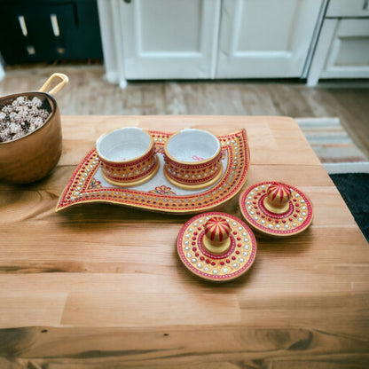 Handmade Meenakari Marble Serving Tray