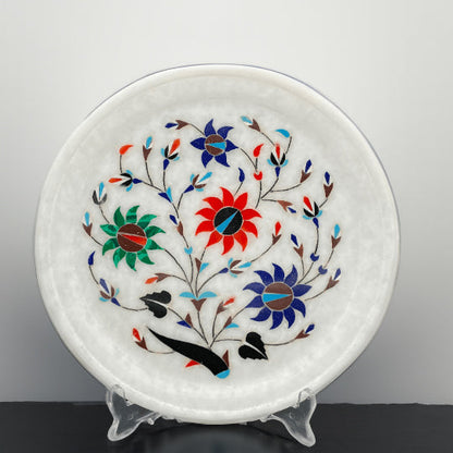 Handcrafted Floral Marble Plate – Elegant Decorative Art Piece