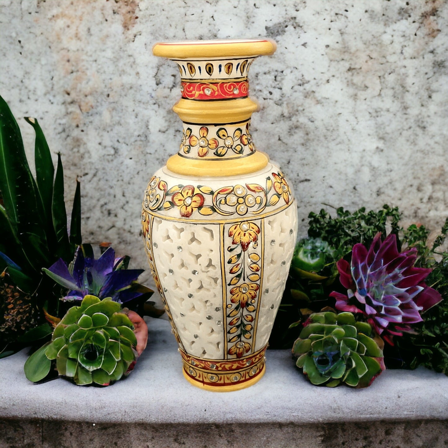 Meenakari Art Vase With Jali Work